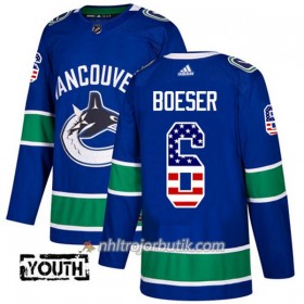 Barn Ishockey Vancouver Canucks Tröja Brock Boeser 6 Adidas 2017-2018 Blå USA Flag Fashion Authentic